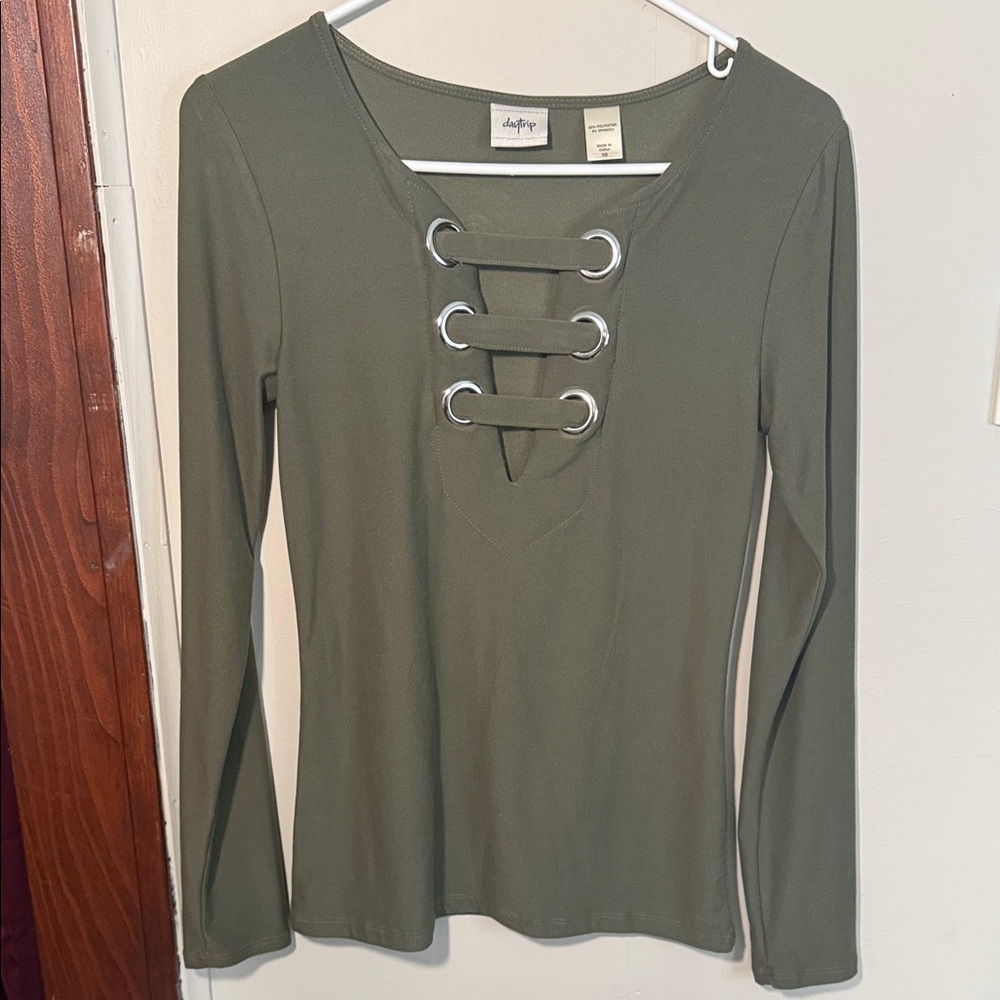 Daytrip Sage Long Sleeve Lace-Up Top
